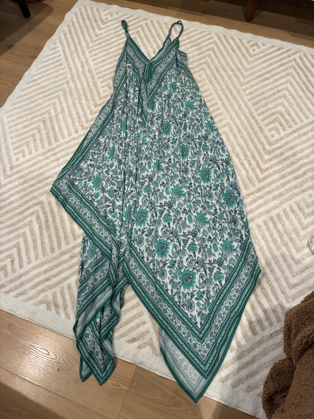 Cost Plus World Market Teal Green Floral Handkerchief Hem Sundress - Picture 4 of 5